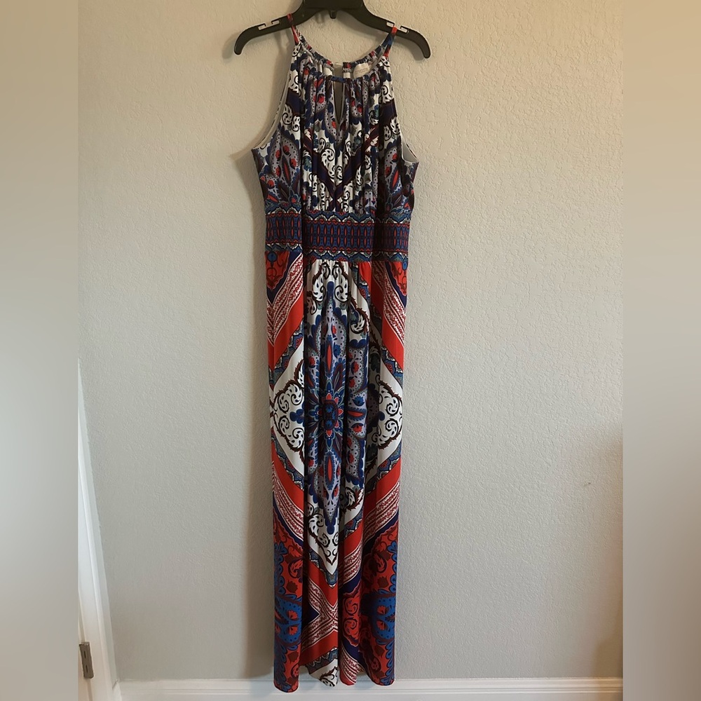 Chico’s Orange & Blue Paisley Halter Maxi Dress